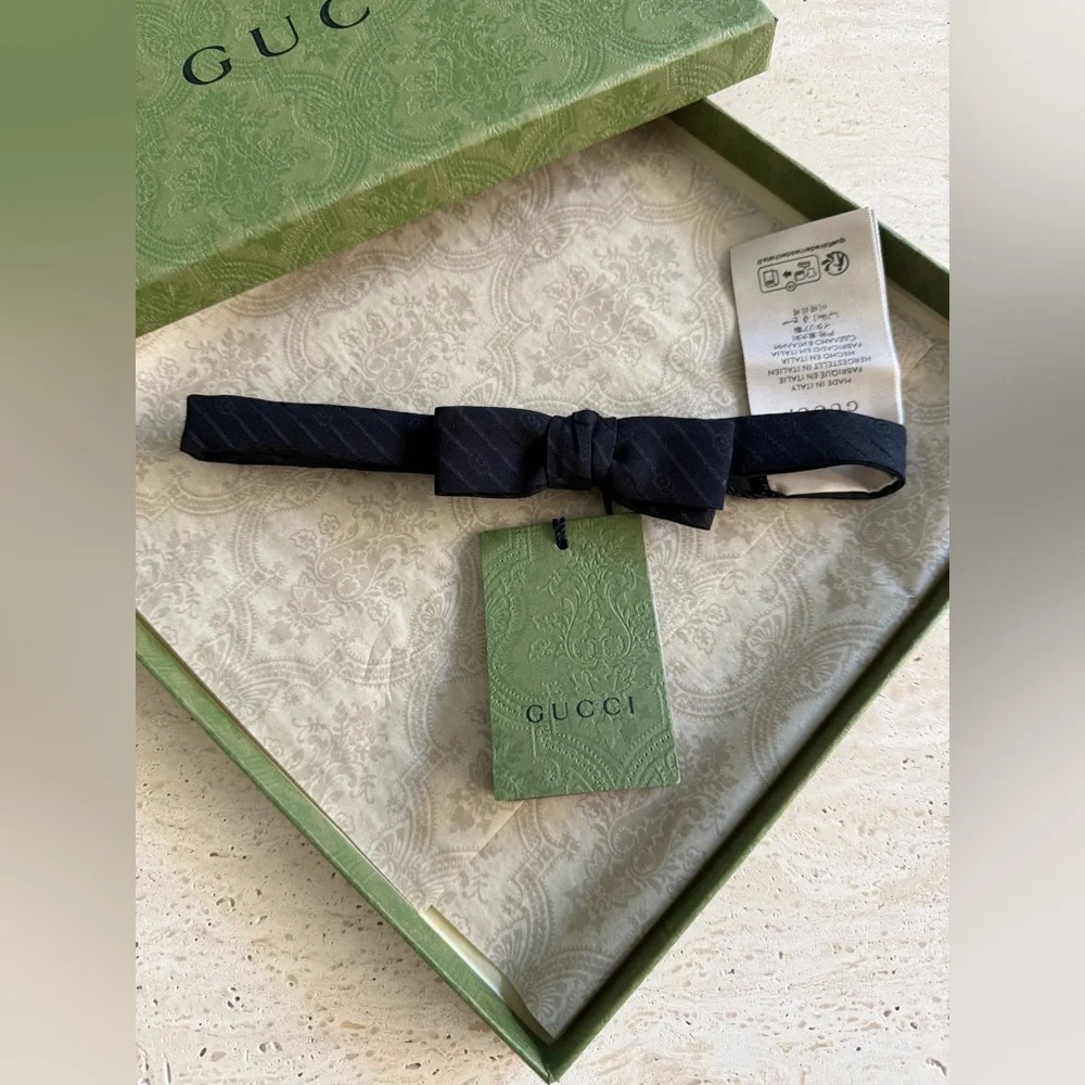 Gucci Black Bow Tie with Subtle Logo Pattern